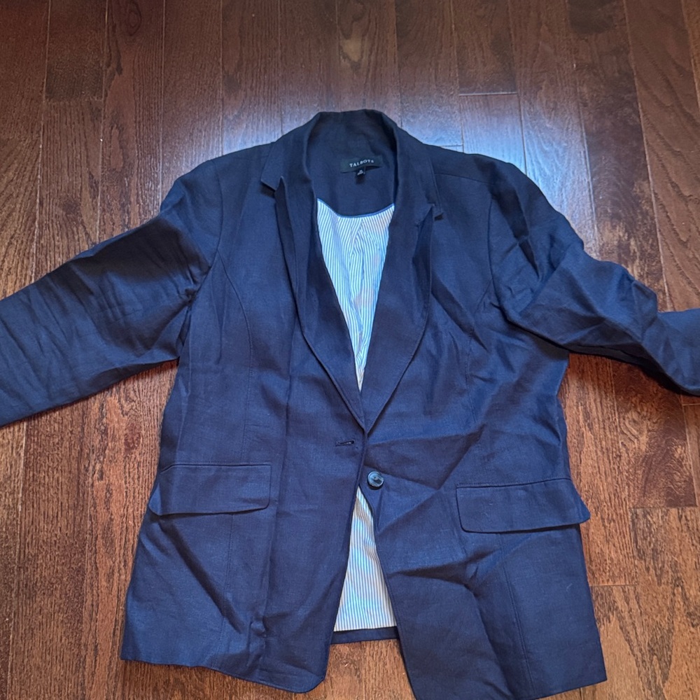 Talbots indigo blue pin stripped lined blazer